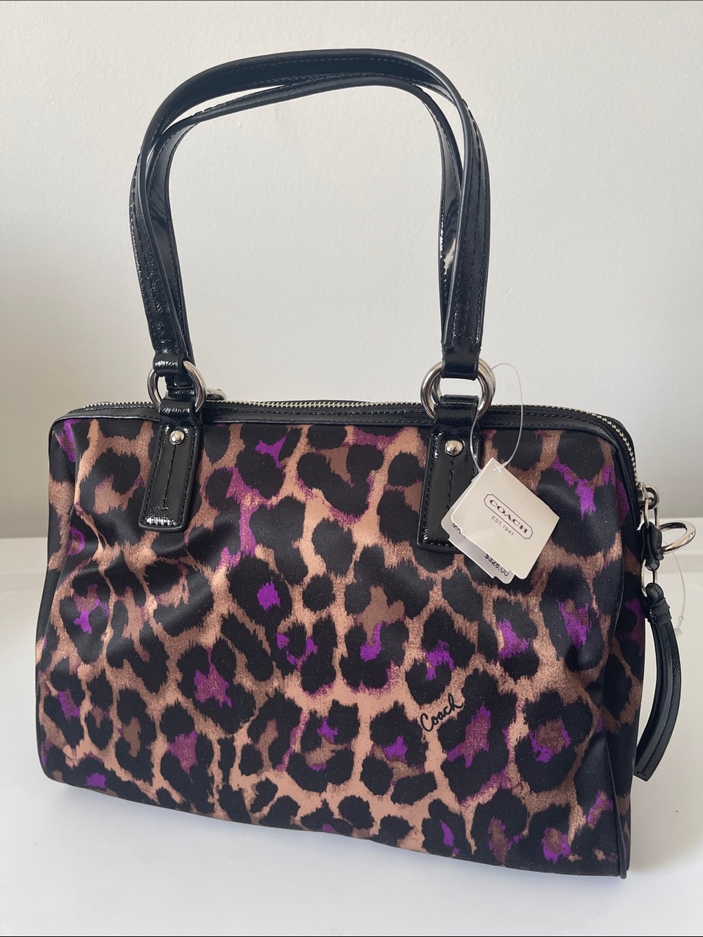 Coach Black and Purple Leopard Print Satchel - Picture 2 of 6